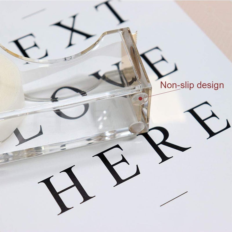 Multibey Clear Acrylic Gold 1 Inch Core Desktop Adhesive Tape Dispenser Cutter with Tape Office School Gift Idea (Gold) - Image 4